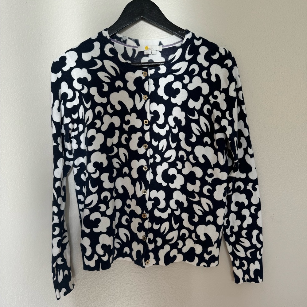 Boden Crewneck Navy and White Cardigan